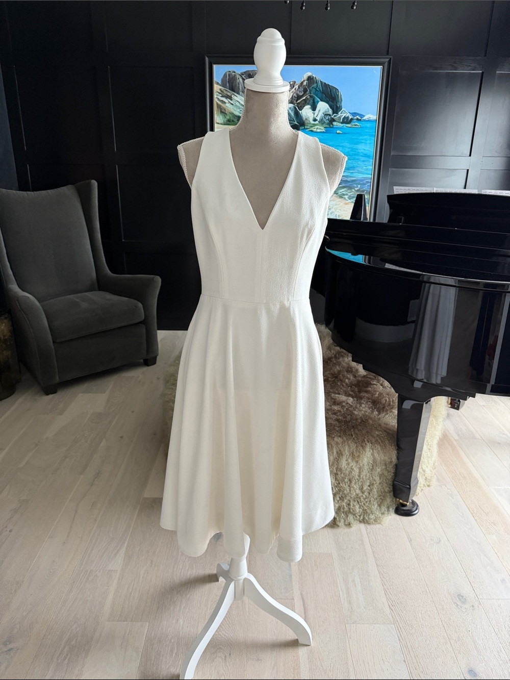 Dress the Population Ivory V-Neck Sleeveless Midi Dress